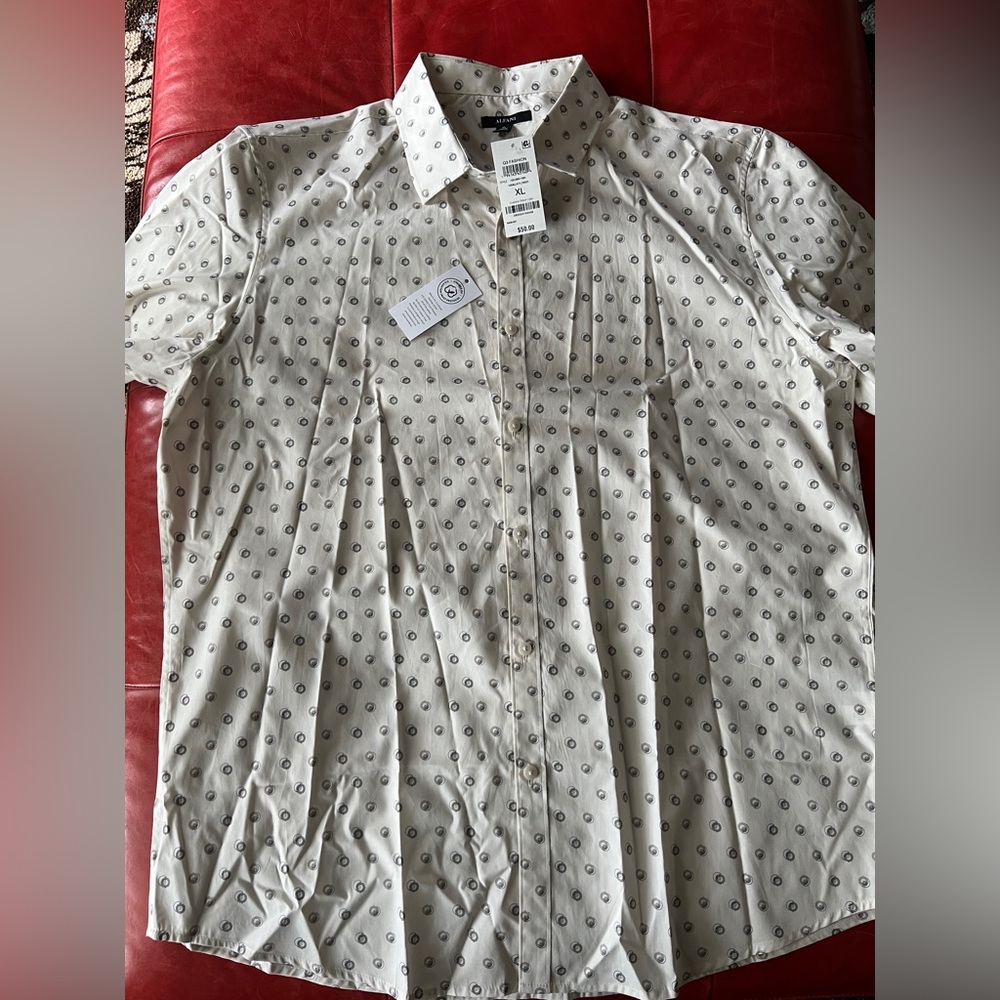 Alfani Men's Cream Patterned button down causal Shirt size XL